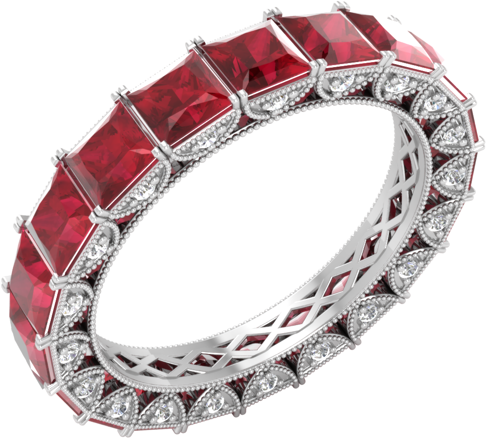 Diamondere Aaa Ruby Rings Gina - Certified 3.64 Ct Princess Sapphire & Diamond Eternity (1280x1280), Png Download