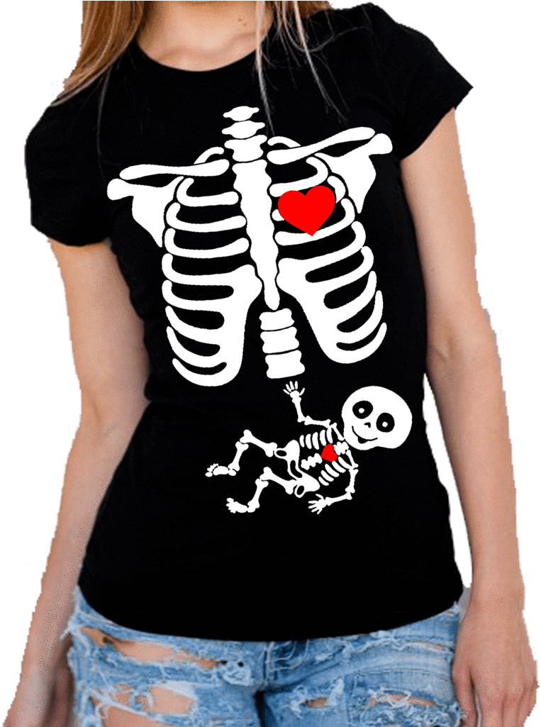 "exclusive Design Of Halloween Skeleton Baby " Flat - Pregnant Skeleton Ribcage With Baby Costume Tall T-shirt (877x1024), Png Download