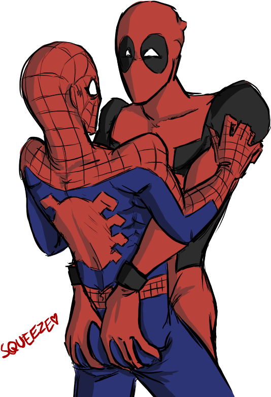 Png - Spiderman And Deadpool Romance (587x794), Png Download