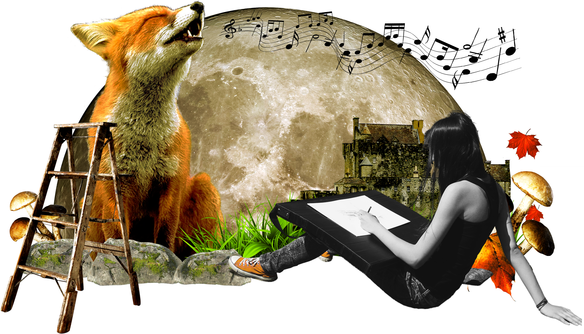 Rustic Moon Collage - Illustration (1989x1139), Png Download