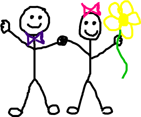 Stick Figure Kids/friends Clip Art At Clipart - Stick Figures With Heart (600x404), Png Download