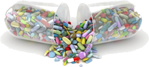 Capsule With Various Medications Spilling Out - Pharmaceutical Drug (543x270), Png Download