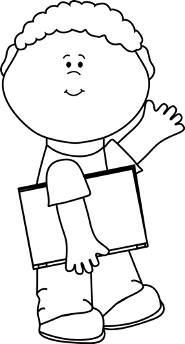 Black And White Boy Carrying Book And Waving - Black And White Boy With Book Clipart (269x500), Png Download