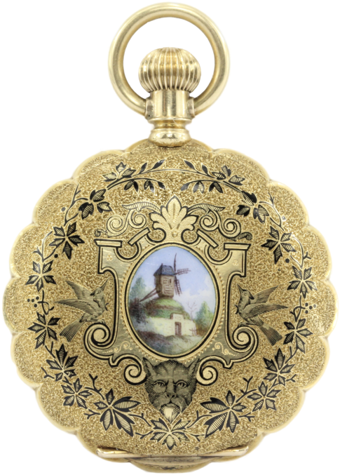 18k Gold Enamel 1883 Pocket Watch By Western Watch - Watch (1024x683), Png Download