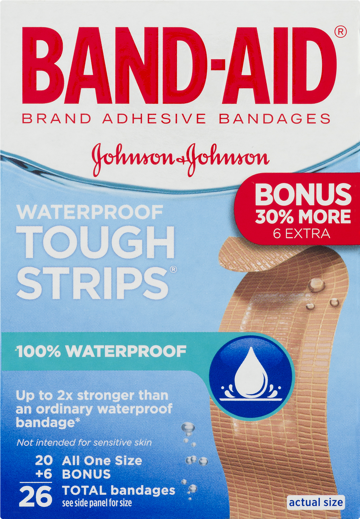 Johnson & Johnson Band Aid Tough Strips Adhesive Bandages, - Band Aid Water Block Adhesive Bandages Size (1800x1800), Png Download
