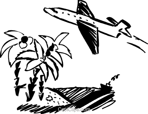 Jet Flying By A Tropical Island Royalty Free Vector (480x369), Png Download