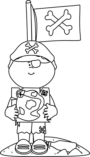 Black And White Pirate With Treasure Map And Flag - Black And White Clip Pirates (316x550), Png Download