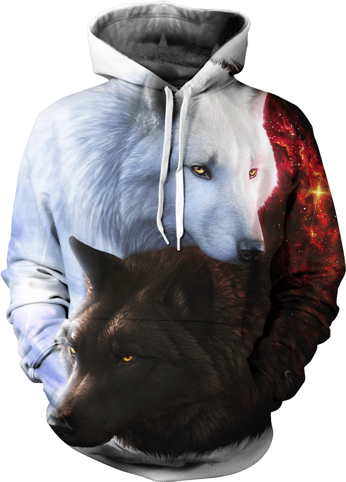 Yin Yang Fire Ice Wolves Unisex Hoodie - Yin Yang Wolf Hoodie (1000x1000), Png Download