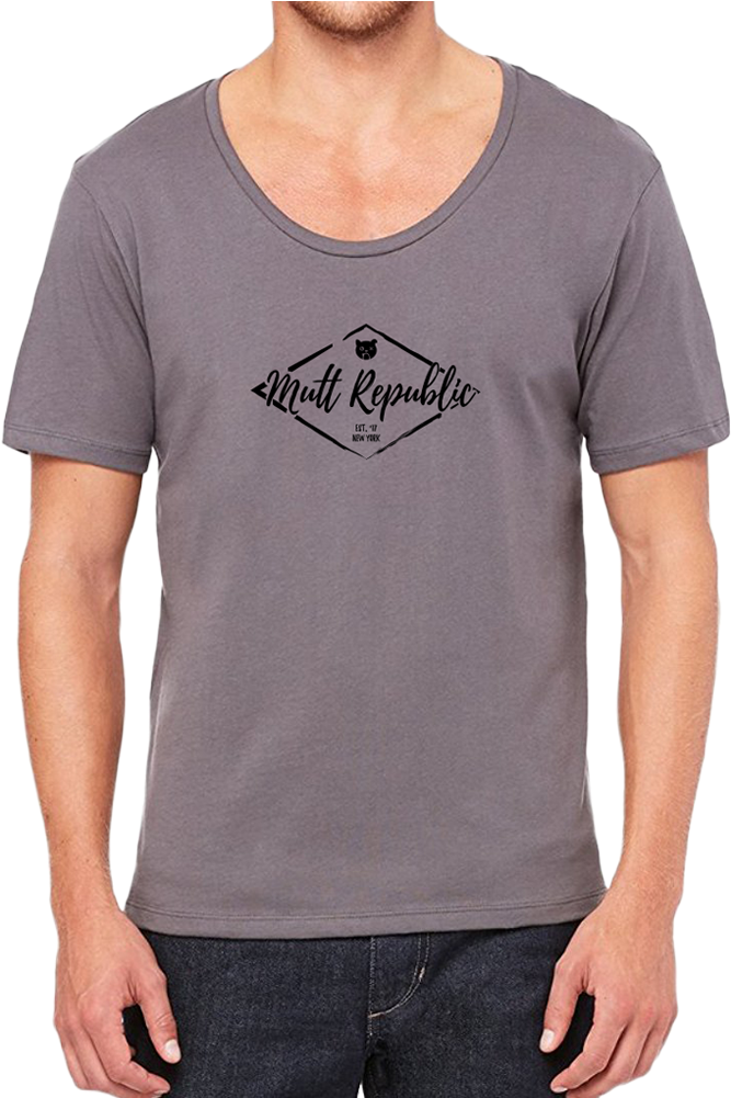 Mutt Diamond Emblem Men's Wide Neck Asphalt T-shirt - Loose Neck T Shirt (1000x1000), Png Download