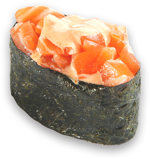 Gunkan Sake Spicy - Spicy Sake Gunkan (900x600), Png Download