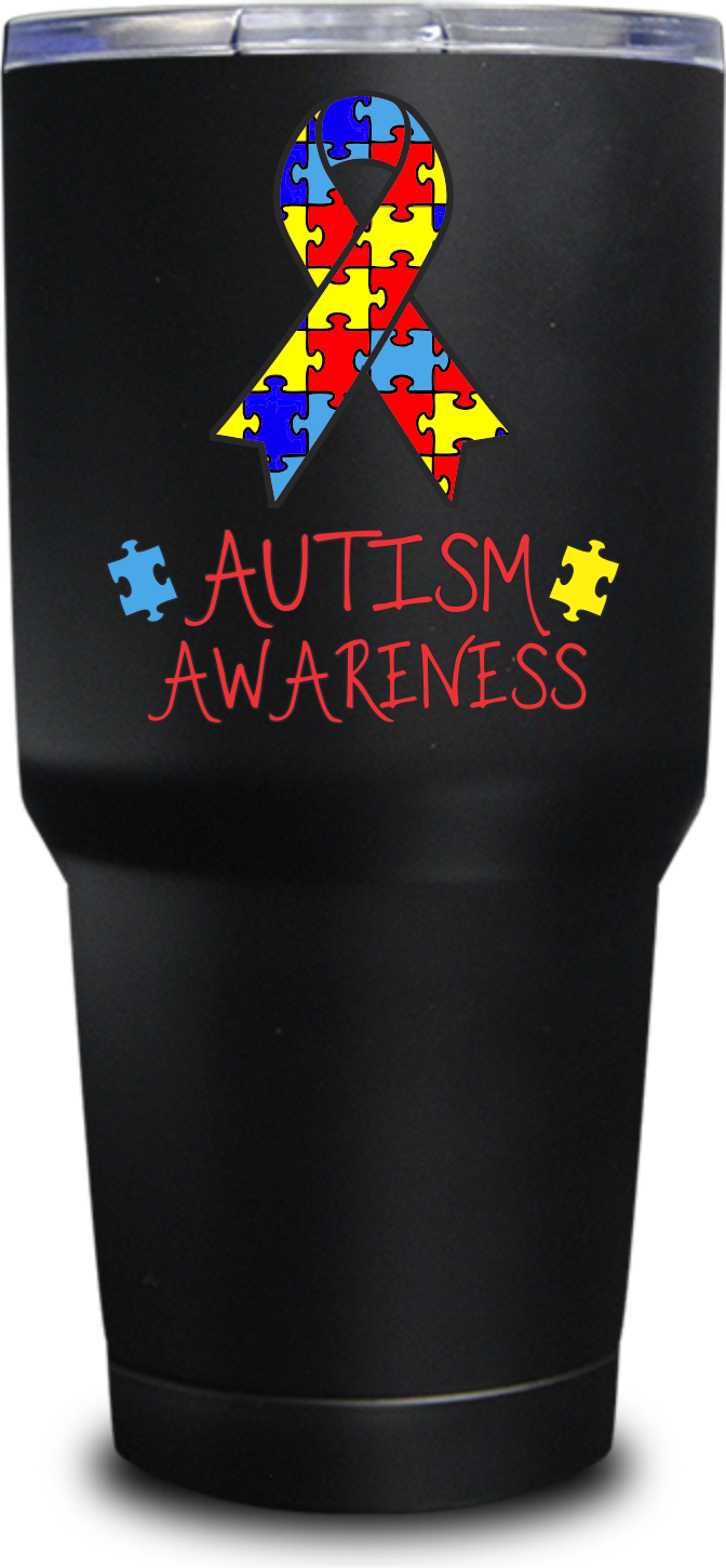 Autism Awareness Ribbon 30oz Uv Tumbler - Awareness Ribbon (672x1450), Png Download