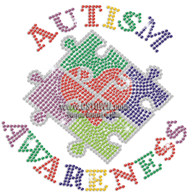 Colorful Autism Awareness Iron On Rhinestone Transfer - Cross-stitch (450x450), Png Download