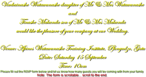 Vimbainashe Wutawunashe Daughter Of Mr & Mrs Wutawunashe - Mrs. (626x342), Png Download