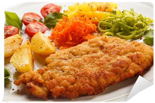Pork Chop, Baked Potatoes And Vegetable Salad Wall - Kotlet Schabowy Z Ziemniakami I Surówką (400x400), Png Download