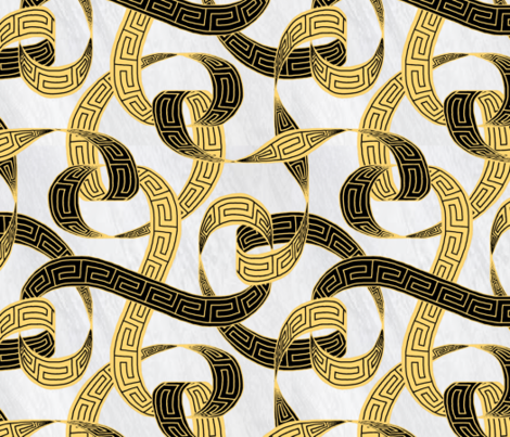 Greek Key Ribbon Black And Gold On Marble Fabric By - Textile (470x403), Png Download