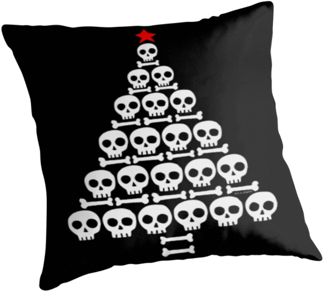 White Skull And Bones Christmas Tree Throw Pillow - Skull Xmas Tree Ornament (round) (875x875), Png Download