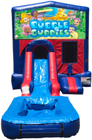 Bubble Guppies Mini Red & Blue Bounce House Combo W/ - Pj Mask Water Slide (394x480), Png Download