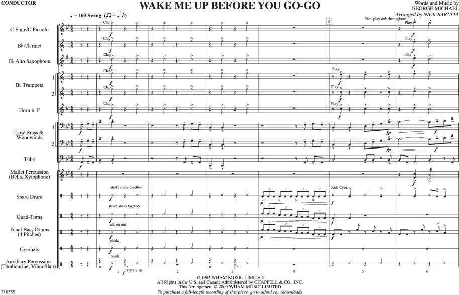 Wake Me Up Before You Go Go Thumbnail - Wake Me Up Before You Go Go Notes (1056x816), Png Download