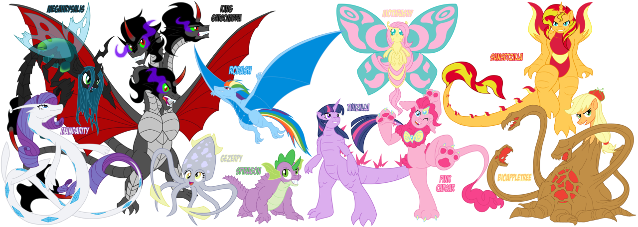 Atomic-chinchilla, Baragon, Biollante, Crossover, Derpy - My Little Pony Kaiju (1280x457), Png Download