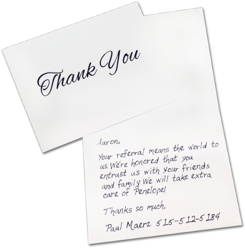 Thank You Card Example Handwritten Thank You For Referral Full Size Png Download Seekpng