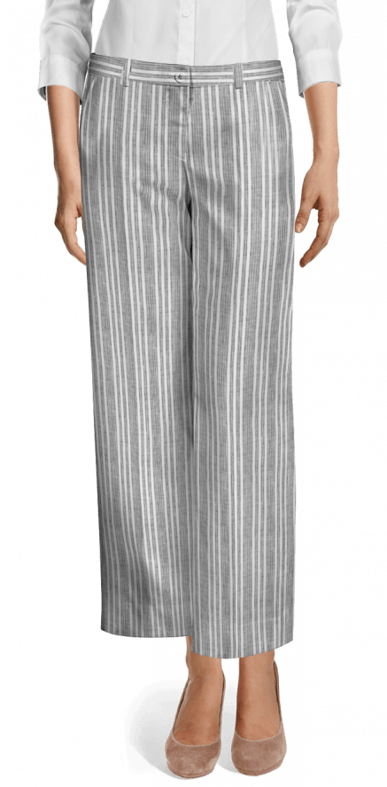 Grey Striped Linen Wide Leg Pants-view Front - Grey Pencil Skirt Short (437x887), Png Download