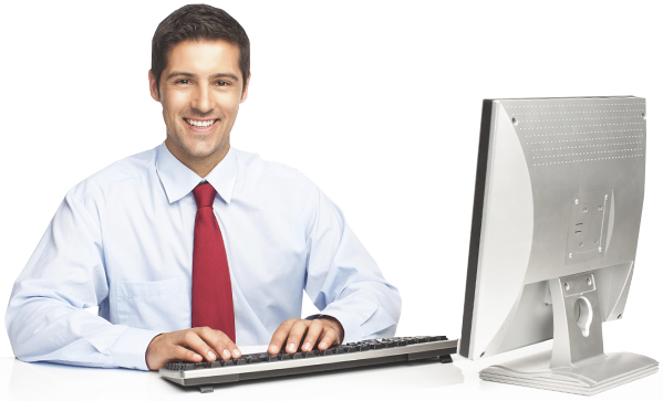 Internexo Soluções Em Serviços De Acesso A Internet - Homem No Computador Png (599x363), Png Download