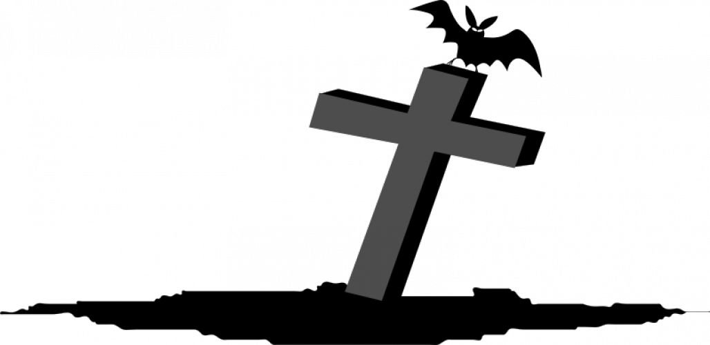 Grave With Bat Vector Image - Halloween Png (1028x500), Png Download