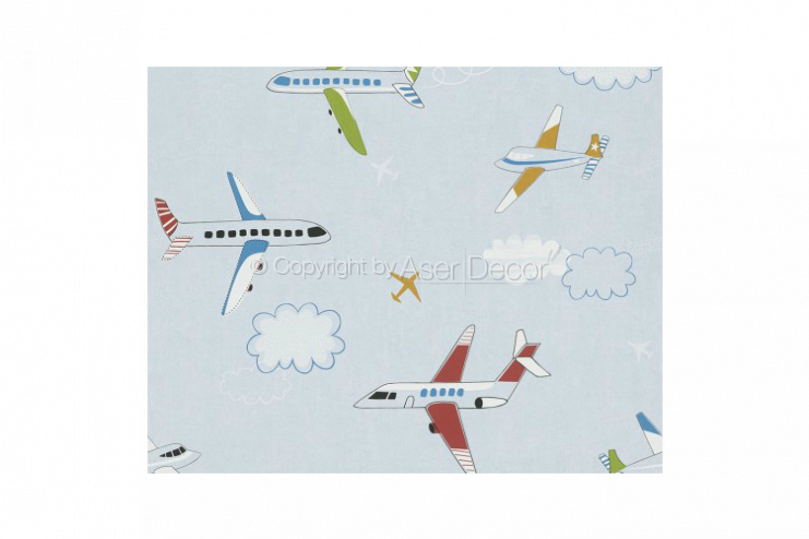245813 Papel De Parede Bambino Xvii Aviao Vermelho - Airplanes Wallpaper Blue Rasch 245813 (740x500), Png Download