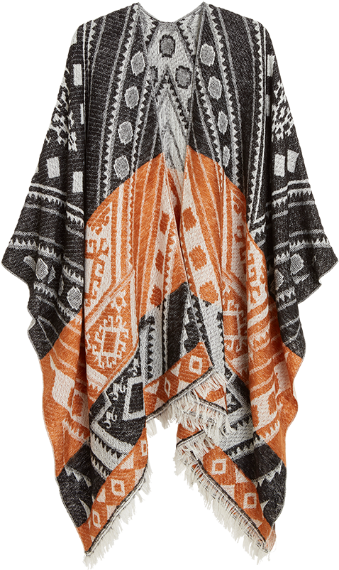 Patterned Poncho Orange - Poncho (888x888), Png Download