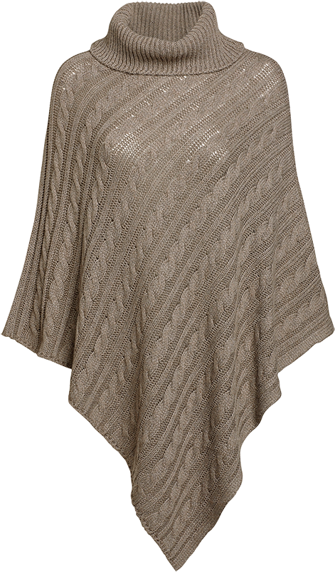 Cable Knit Poncho Khaki - Wool (888x888), Png Download