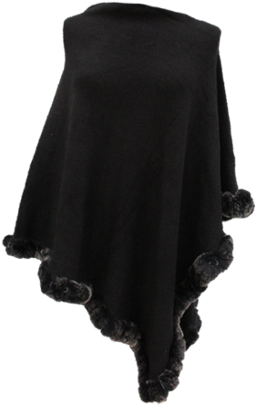Poncho With Rex Rabbit Trim- Black - Rex Rabbit (296x468), Png Download
