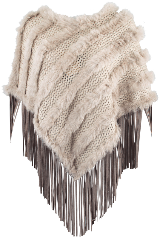 Alberto Makali Rabbit Fur Fringe Poncho - Pinto Ranch (544x800), Png Download