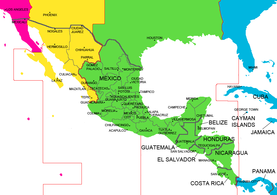 Map Of Us And Central America Mexico And Central America Map Time Zone With Cities - Central America  Havana City Map | Full Size Png Download | Seekpng
