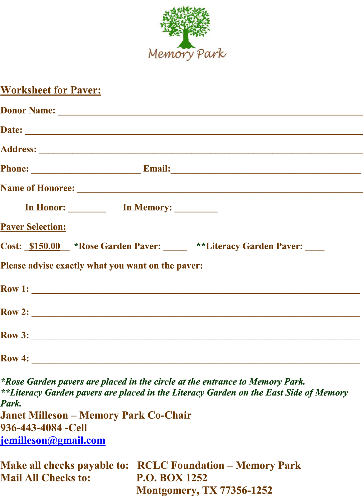 Purchase A Paver In Memory Park - Lake Conroe (1449x1979), Png Download