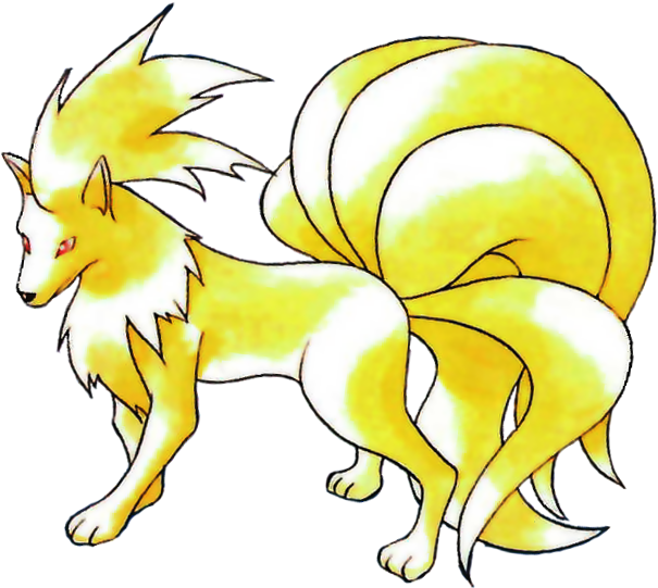 Ninetales Pokemon Red And Blue Official Art - Brock's Ninetales Pokemon Card (611x544), Png Download