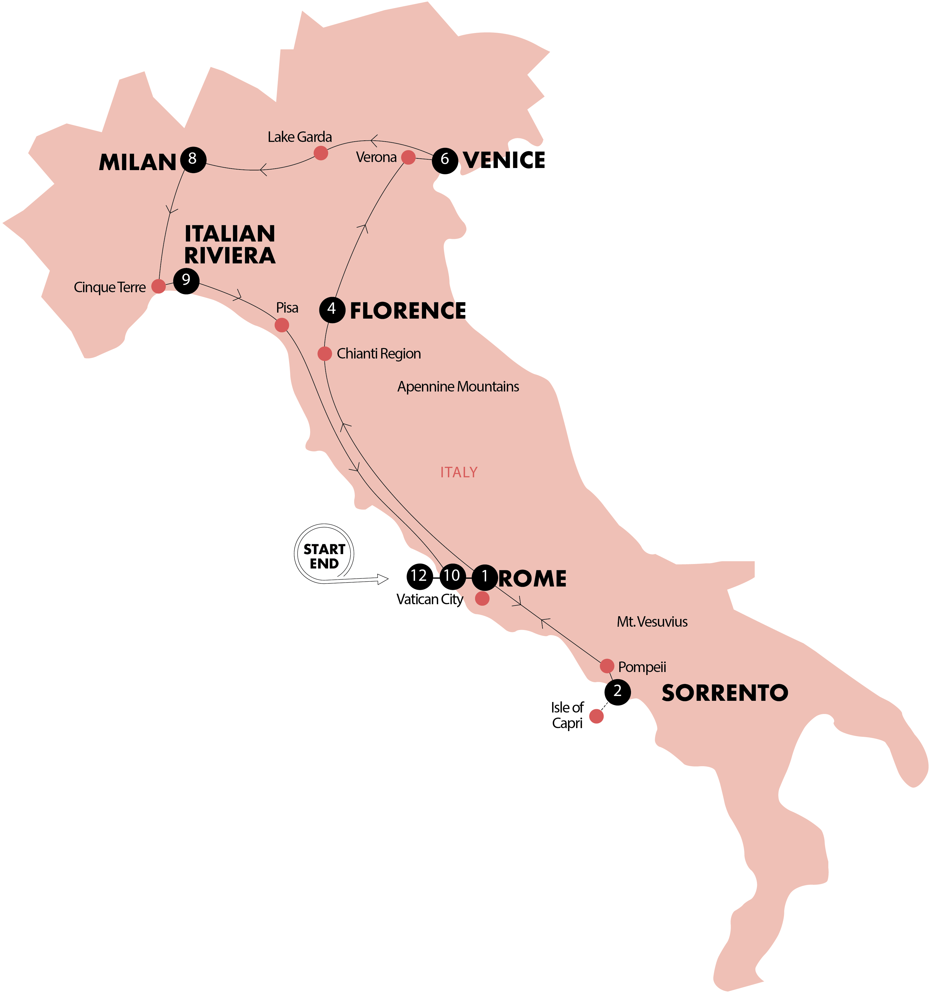 Simply Italy With Contiki - Contiki Trip Italy Map (3101x3310), Png Download