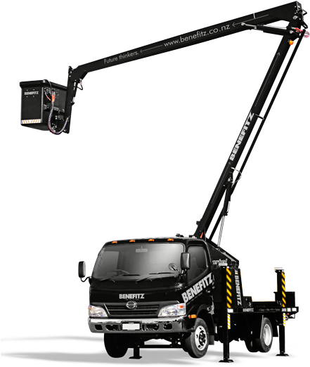 Benefitz Boomlift Truck - Truck That Lifts People (450x529), Png Download