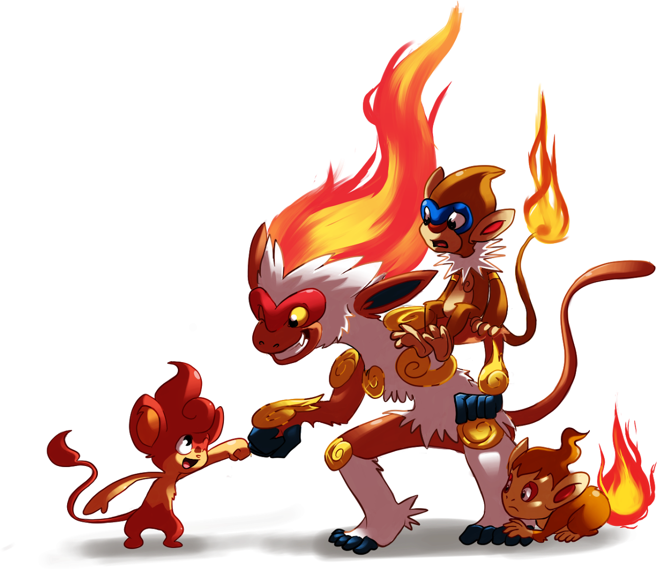 Infernape Fist-bumping A Pansear - Chimchar And Infernape (1600x1365), Png Download