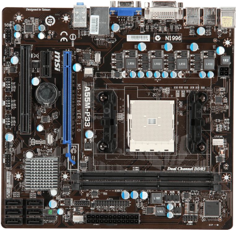 Msi A55m P33 Motherboard, Socket Fm1, Amd A55, Ddr3, - Msi A55m-p33 Fm1 Amd A55 Micro Atx Amd Motherboard (1024x819), Png Download