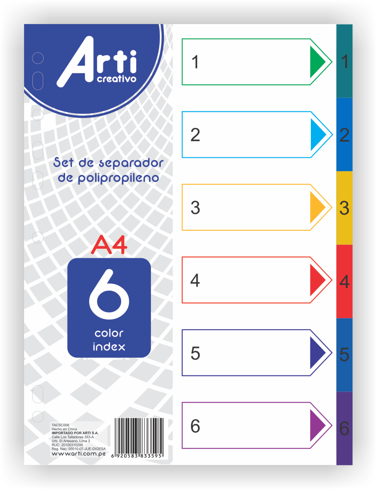 Separadores - Separador Arti Creativo A4 Pp Colores De 12 Divisiones (1001x1001), Png Download