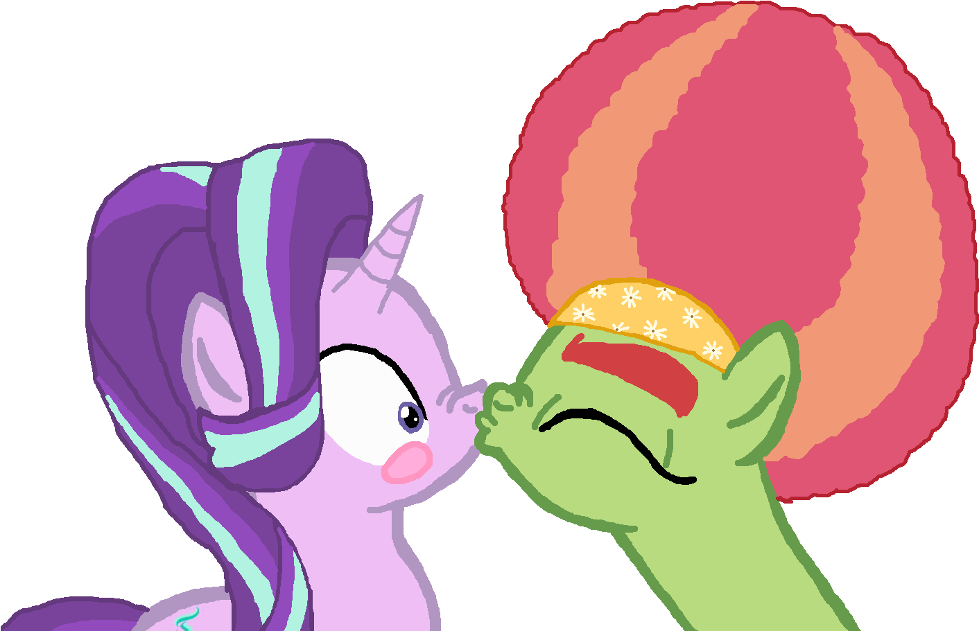 Afros Achtergrond Titled Starlight Glimmer With Afro - Rarity And Saffron Kissing By Ktd1993 (1423x934), Png Download