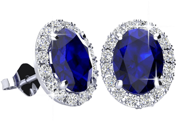 Gemstone Earrings - Blue Sapphire Oval Shape Earrings (388x344), Png Download