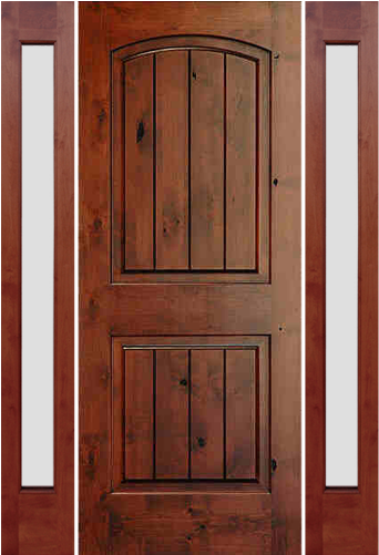 Krosswood Knotty Alder 2 Panel Top Rail Arch With V - Door (500x700), Png Download