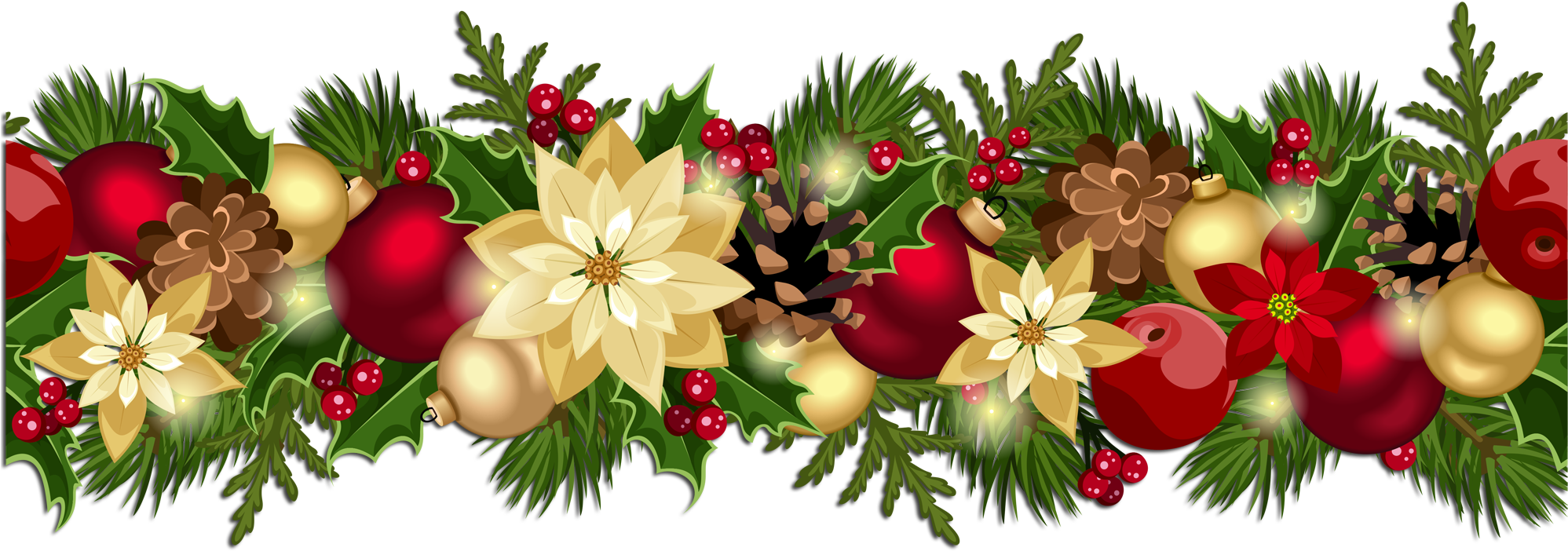 Christmas Holly Border Png - Christmas Garland Png (2000x732), Png Download