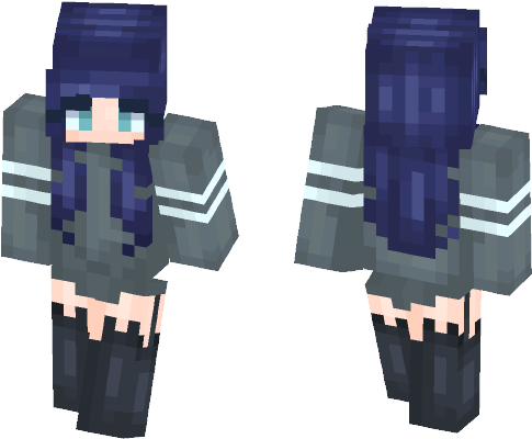 Fly Me To The Moon - Dark Blue Hair Girl Minecraft Skin (584x497), Png Download