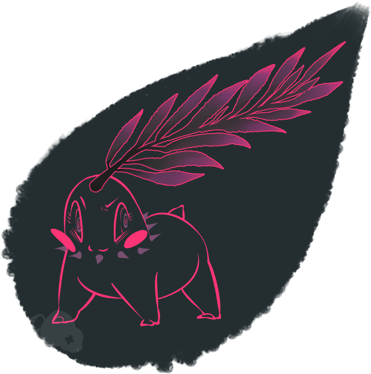 It's A Drawn In Pink On A Dark Green Background, But - Illustration (1280x1280), Png Download