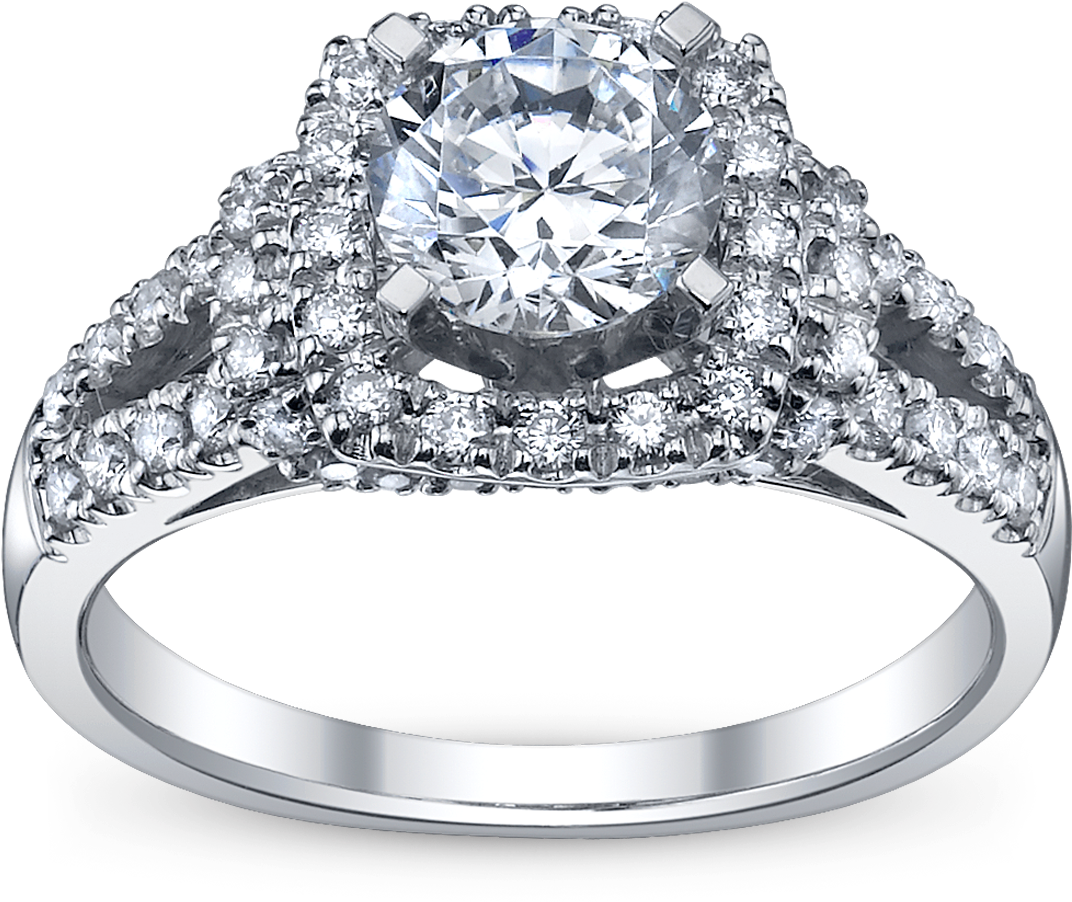 56 Round Diamonds Are Delicately Set In A A Split Band - Big Engagement Ring Png (1200x1100), Png Download