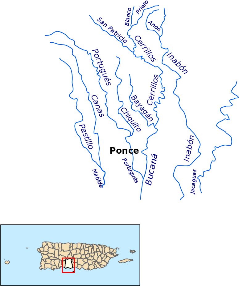 Map Showing The Location Of Río Blanco Among The Other - Maps Of Puerto Rico Rivers (800x967), Png Download