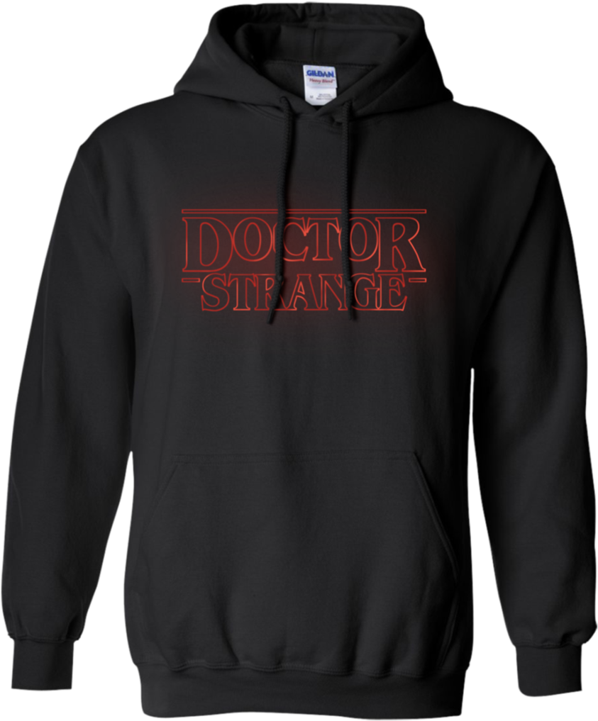 Stranger Things - Gildan Black Hoodie Front (1024x1024), Png Download