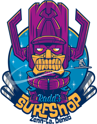 Radd's Surf Shop - Silver Surfer Norrin Radd's Surf Shop Galactus Marvel (472x447), Png Download